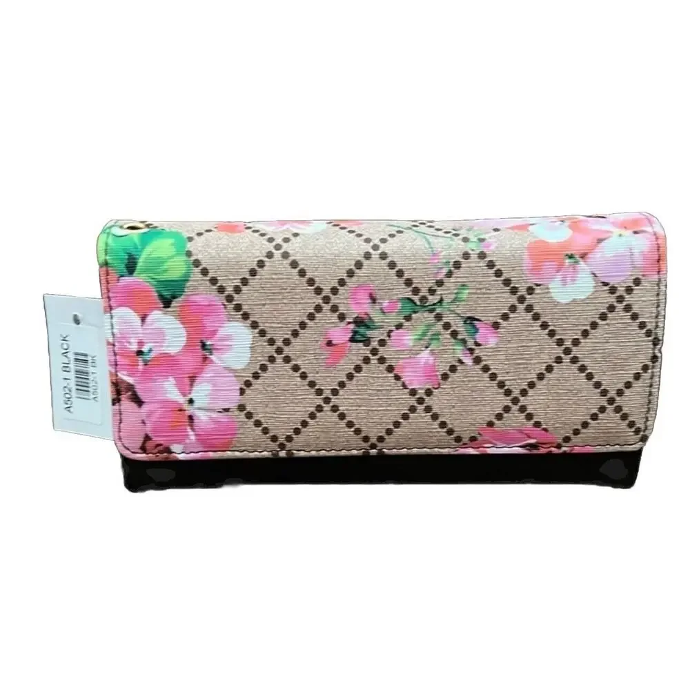 AR New York Women’s Black Floral Print Wallet Faux Leather NWT NEW Colorful 1